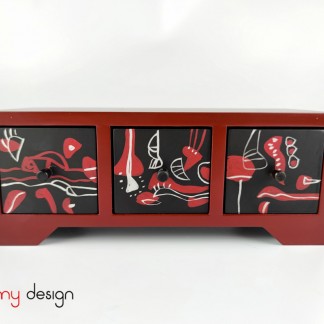 Rectangle lacquer box with 3 drawers hand-painted with abstract paintings 25*10*H10 cm